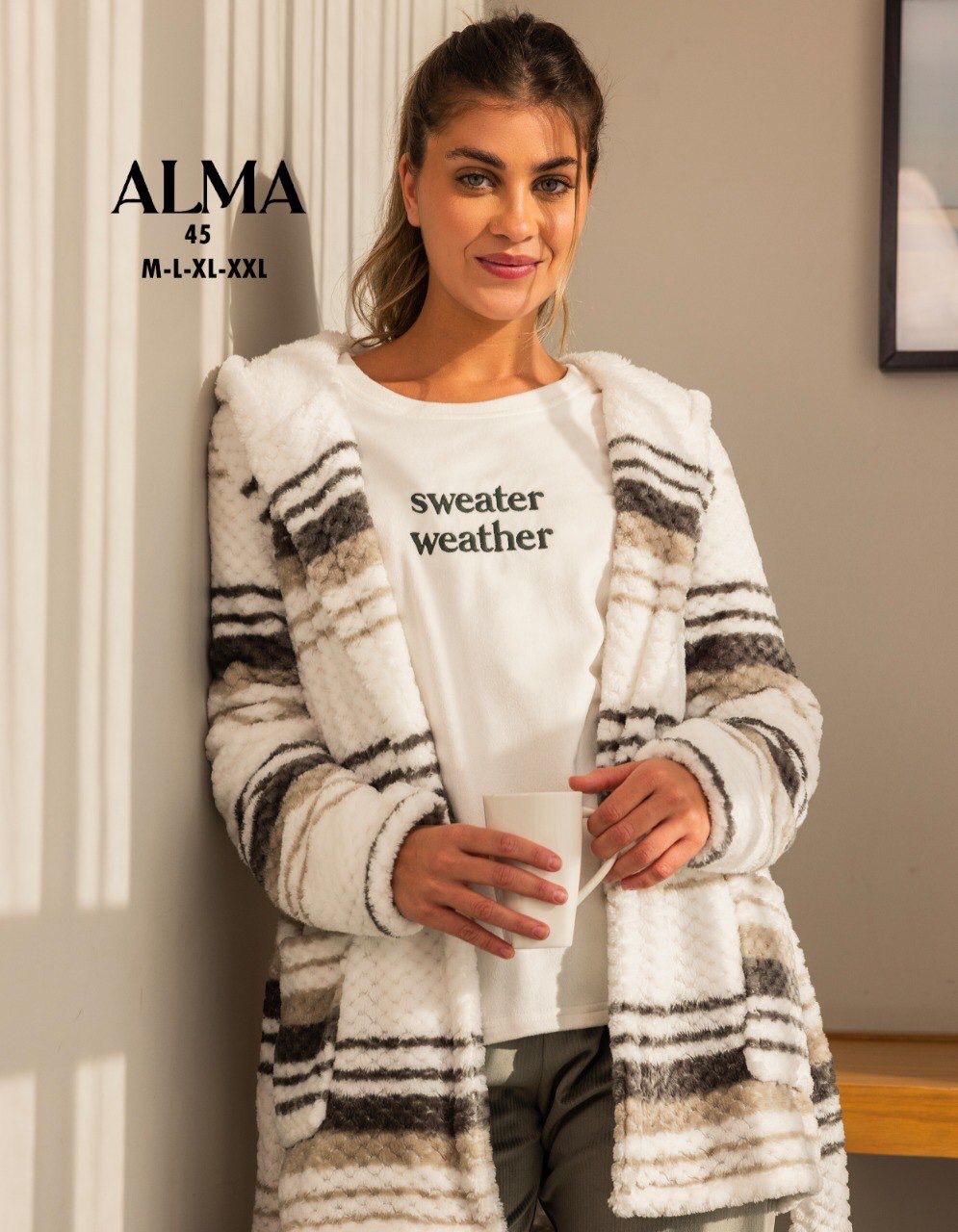 3 pcs winter pajama featured with a striped polar jacket from Alma 45 sweater weather | Pyjamty