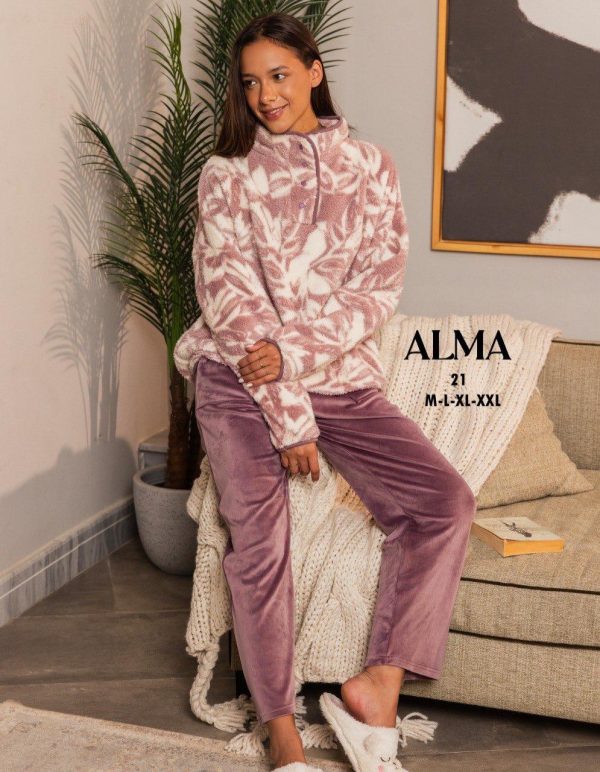 winter pajama with a floral polar fleece shirt from Alma 21 | Pyjamty