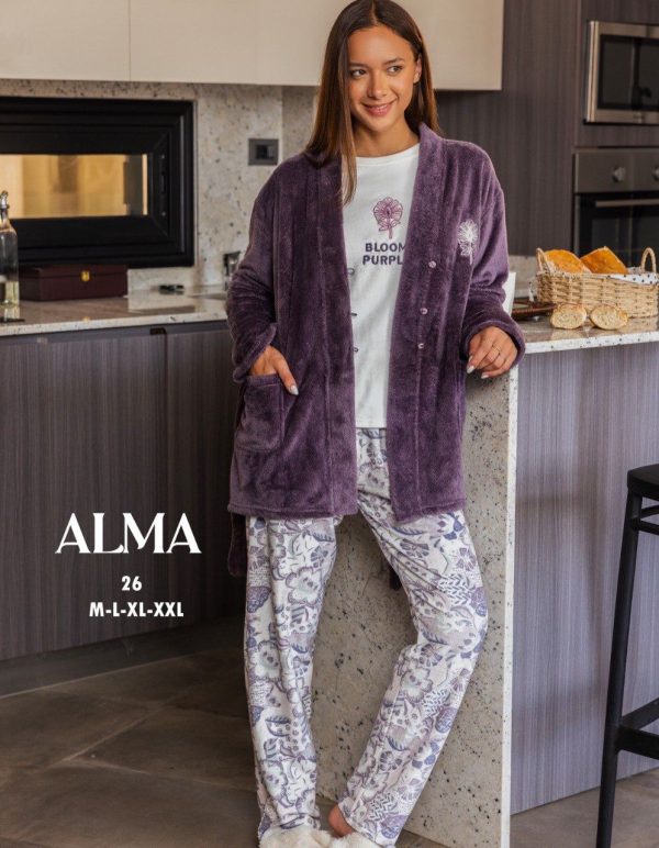 3 pcs winter pajama with a floral print from Alma 26 BLOOM PURPLE | Pyjamty
