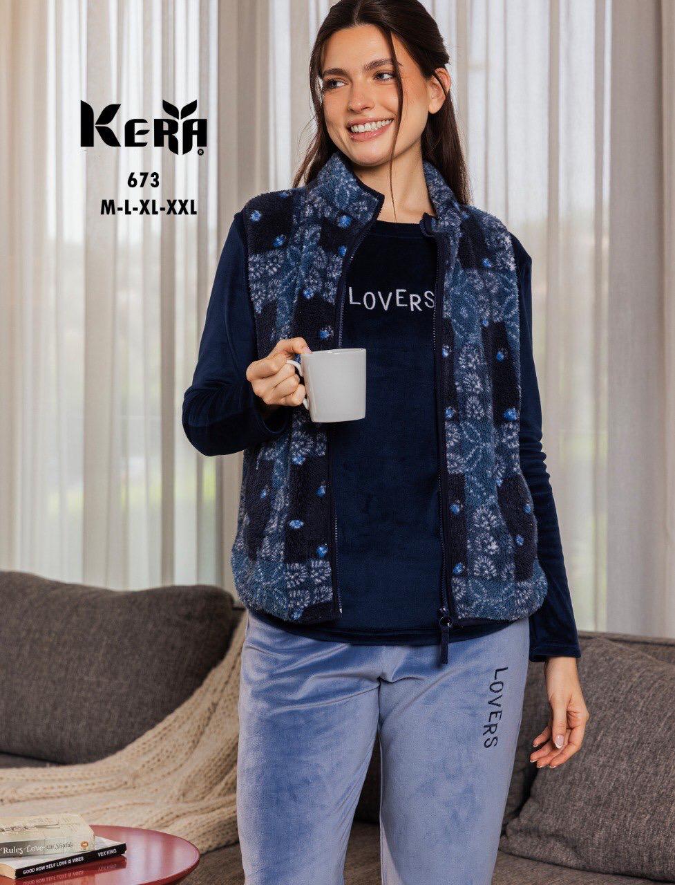 3 pcs winter pajama featured with a fleece printed vest from kera 673 LOVERS | Pyjamty