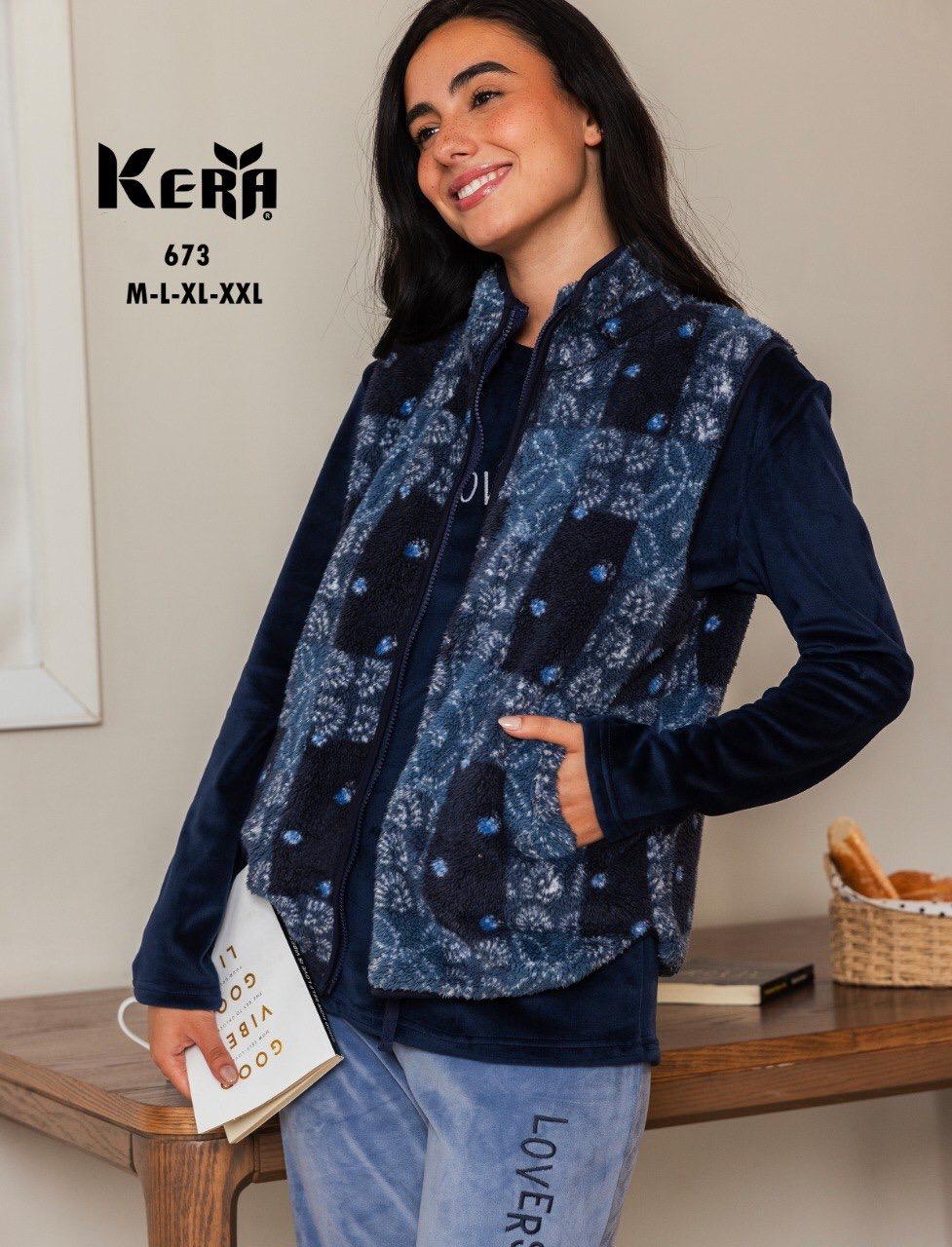 3 pcs winter pajama featured with a fleece printed vest from kera 673 LOVERS | Pyjamty