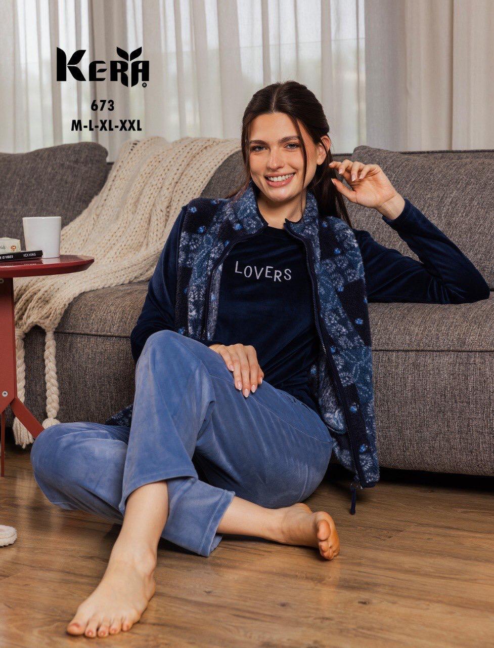 3 pcs winter pajama featured with a fleece printed vest from kera 673 LOVERS | Pyjamty