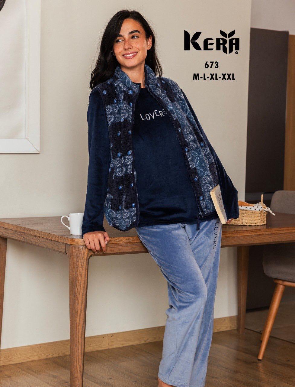 3 pcs winter pajama featured with a fleece printed vest from kera 673 LOVERS | Pyjamty
