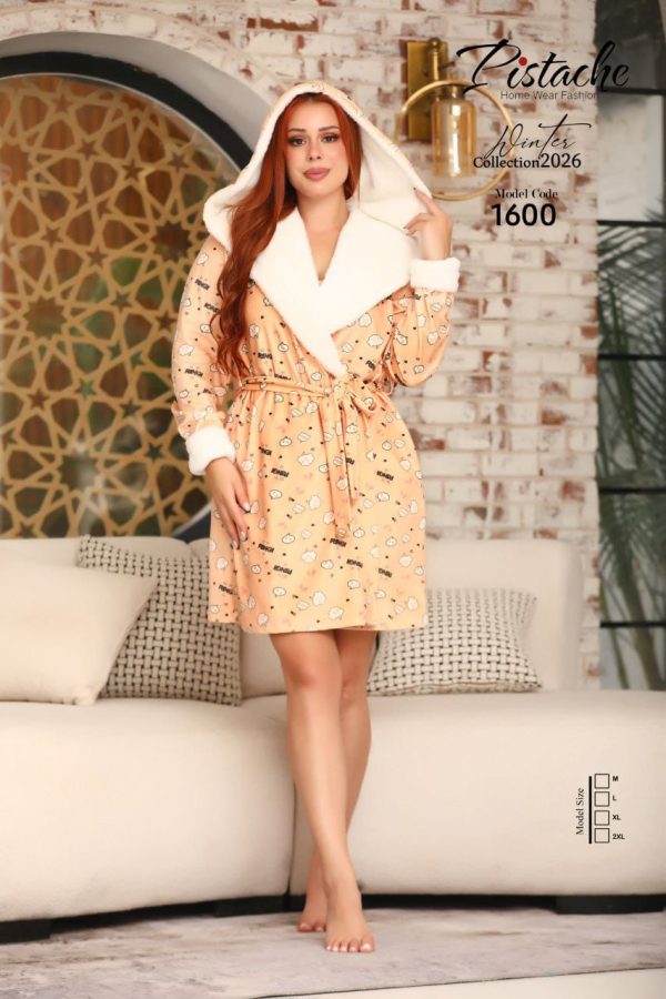 winter velour robe with a unique print from pistache 1600 | Pyjamty