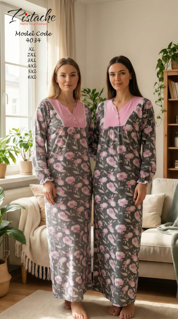 cotton jalabeya with a floral pattern from pistache 4034 | Pyjamty