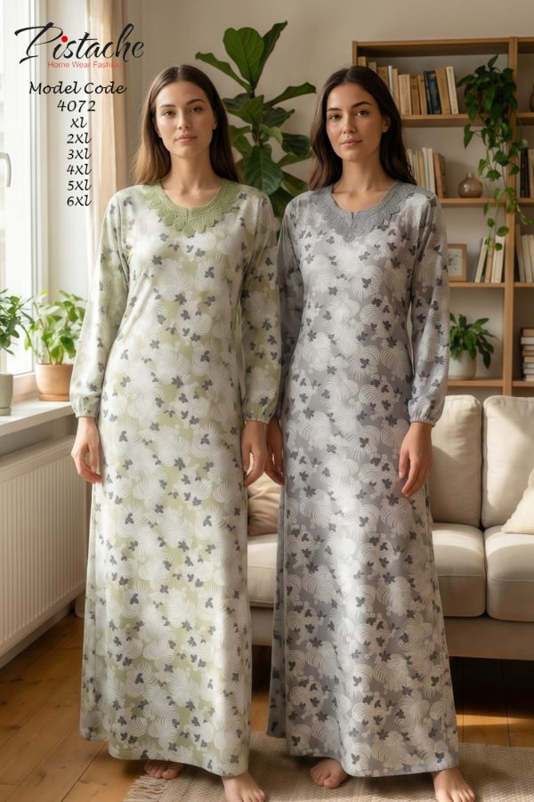 cotton jalabeya featuring with a floral print from pistache 4072 | Pyjamty