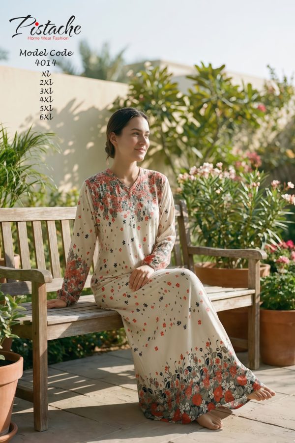 cotton jalabeya with a floral print from pistache 4014 | Pyjamty