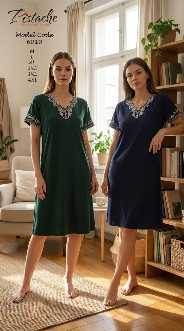 short sleeve cotton dress with a unique guipure design from pistache 6018 | Pyjamty