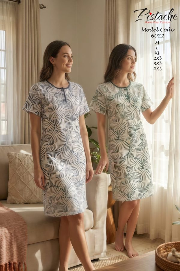 short sleeve cotton dress with a unique shell print from pistache 6022 | Pyjamty