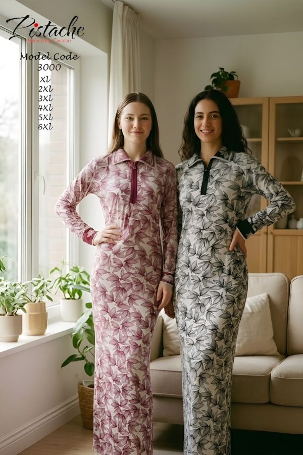 viscose jalabeya featured with a leaf print from pistache 3000 | Pyjamty